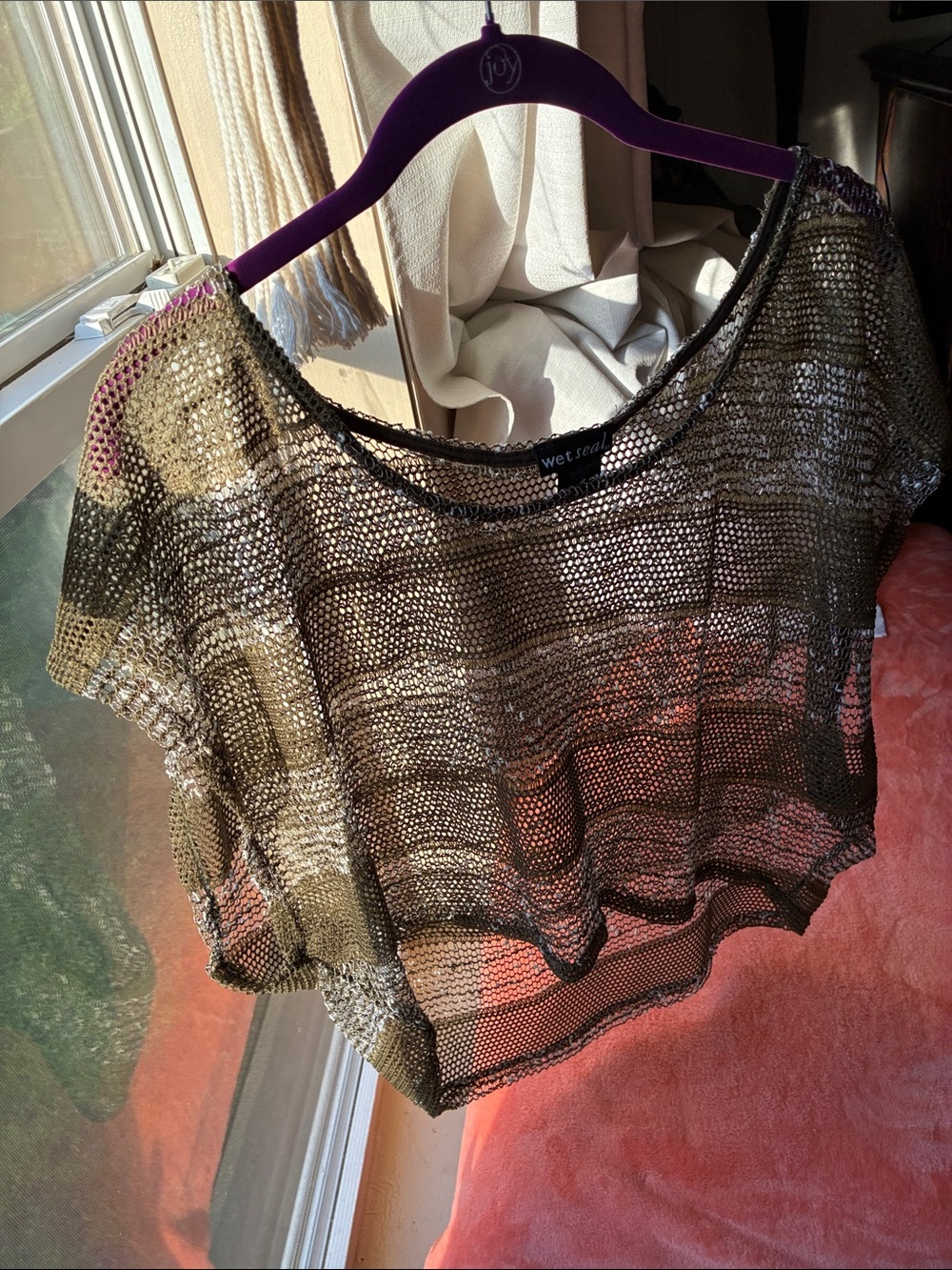 Wet Seal Olive Sheer Knit Short-Sleeve Layering Top With A Little Sparkle